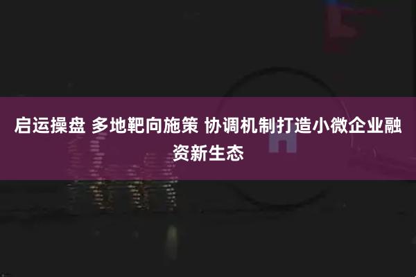启运操盘 多地靶向施策 协调机制打造小微企业融资新生态